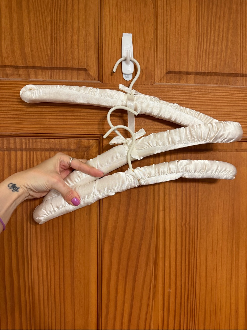 Vintage Ivory Satin Padded Hangers - Set of 3
